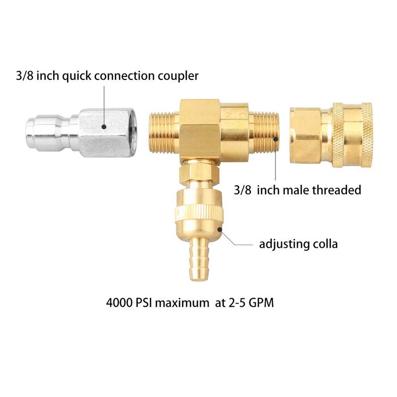 Sooprinse Chemical Injector Kit for High Pressure Washer, 4000 PSI Adjustable Soap Dispenser with a 1/4 Inch Black Soap Nozzle and Teflon Tape, 16 Ft Siphon Hose, 3/8 Inch Quick Connect - Image 3